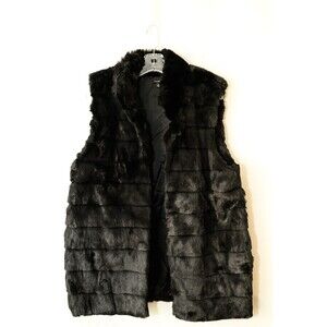 Talbots Black Ribbed Faux Fur Vest Jacket Mob Wife womens M